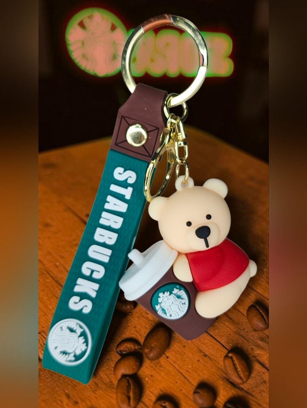 Starbucks Bear Keychain With Green Logo Strap NWT